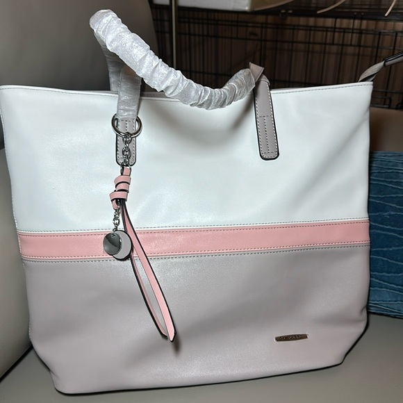 Brand New Pomelo's Best Faux Leather Tote - P9ink/White/Gray with Zippered Top - Picture 7 of 8